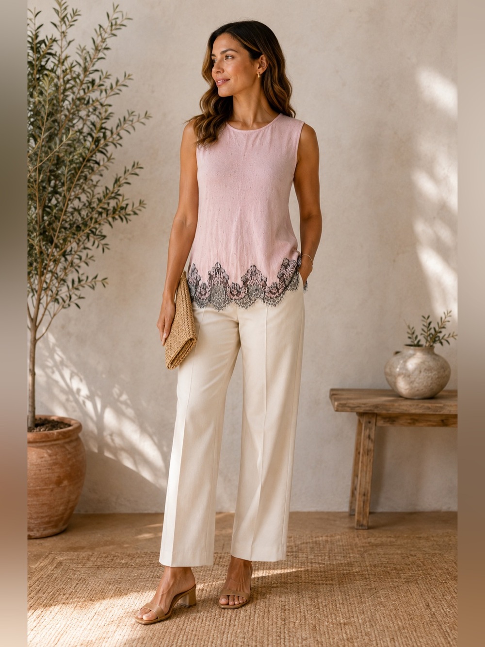 Escada Sleeveless Pointelle Knitwear Top Silk and Cashmere (made in Italy)